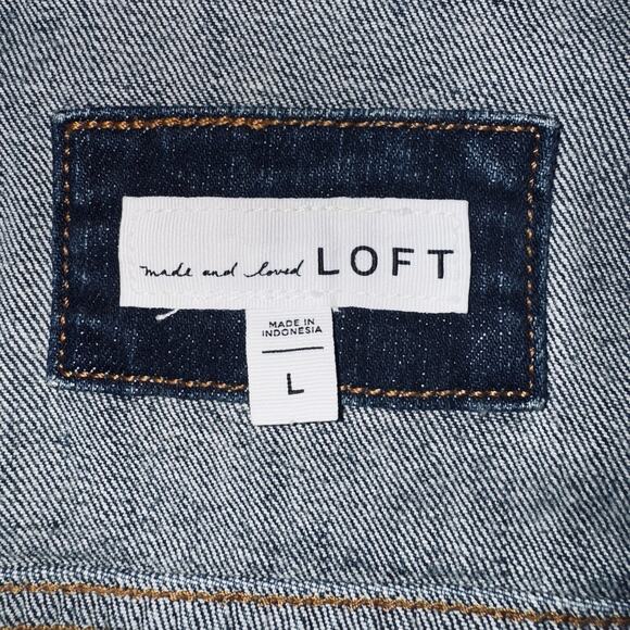 Loft Medium Wash Blue Denim Jean Jacket Womens Large Bronze Buttons Cowgirl Coat - Picture 6 of 7
